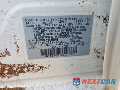 Zdjęcie 12 z 12 samochodu: 2015 NISSAN SENTRA VIN:3N1AB7AP5FL665669 - miniatura