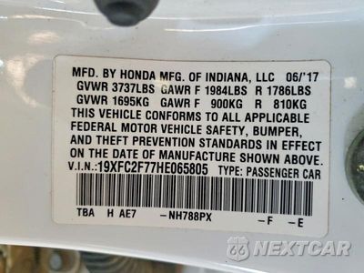 Zdjęcie 12 z 12 samochodu: 2017 HONDA CIVIC EX VIN:19XFC2F77HE065805 - miniatura