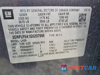 Zdjęcie 13 z 13 samochodu: 2016 CHEVROLET EQUINOX LT VIN:2GNFLFEK1G6297996 - miniatura