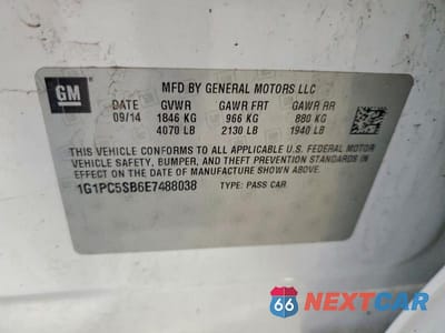 Zdjęcie 12 z 12 samochodu: 2014 CHEVROLET CRUZE LT VIN:1G1PC5SB6E7488038 - miniatura