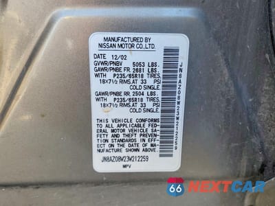 Zdjęcie 14 z 14 samochodu: 2003 NISSAN MURANO SL VIN:JN8AZ08W23W212259 - miniatura