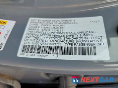 Zdjęcie 12 z 12 samochodu: 2025 HONDA ACCORD HYBRID SPORT VIN:1HGCY2F53SA021735 - miniatura