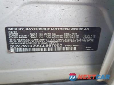Zdjęcie 12 z 12 samochodu: 2012 BMW X5 XDRIVE35D VIN:5UXZW0C55CL667550 - miniatura
