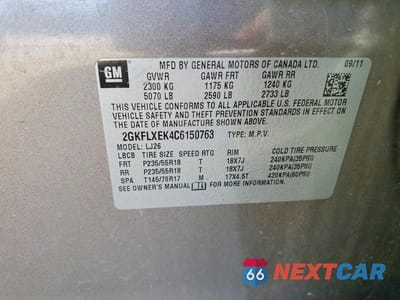 Zdjęcie 13 z 13 samochodu: 2012 GMC TERRAIN SLT VIN:2GKFLXEK4C6150763 - miniatura