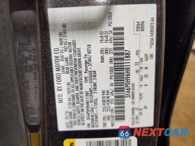 Zdjęcie 13 z 13 samochodu: 2017 FORD FUSION SE VIN:3FA6P0H96HR111887 - miniatura