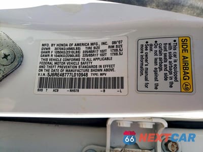 Zdjęcie 13 z 13 samochodu: 2007 HONDA CR-V EXL VIN:5J6RE48777L010948 - miniatura