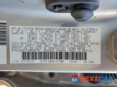 Zdjęcie 12 z 12 samochodu: 2007 TOYOTA TACOMA PRERUNNER V6 VIN:3TMJU62N77M030155 - miniatura
