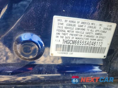 Zdjęcie 12 z 12 samochodu: 2005 HONDA ACCORD EX VIN:1HGCM66555A046112 - miniatura