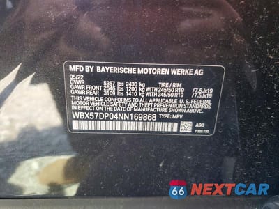 Zdjęcie 13 z 13 samochodu: 2022 BMW X3 XDRIVE30I VIN:WBX57DP04NN169868 - miniatura