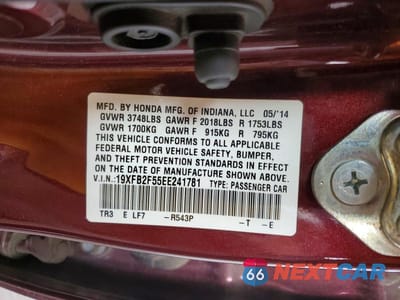 Zdjęcie 12 z 12 samochodu: 2014 HONDA CIVIC LX VIN:19XFB2F55EE241781 - miniatura
