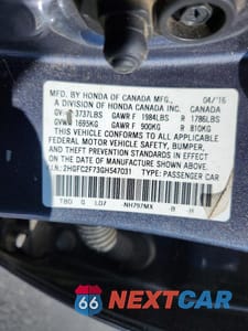 Zdjęcie 13 z 13 samochodu: 2016 HONDA CIVIC EX VIN:2HGFC2F73GH547031 - miniatura