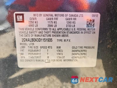 Zdjęcie 12 z 12 samochodu: 2013 CHEVROLET EQUINOX LS VIN:2GNALBEK3D1151935 - miniatura