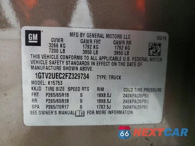 Zdjęcie 12 z 12 samochodu: 2015 GMC SIERRA K1500 SLE VIN:1GTV2UEC2FZ329734 - miniatura