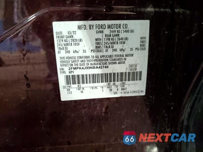 Zdjęcie 13 z 13 samochodu: 2022 FORD EDGE SEL VIN:2FMPK4J99NBA42746 - miniatura