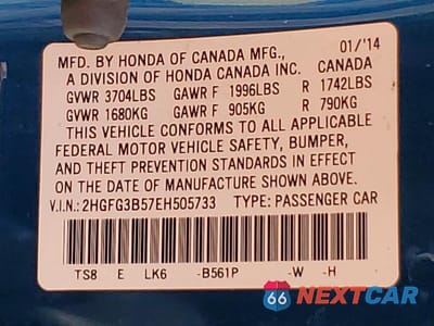 Zdjęcie 13 z 13 samochodu: 2014 HONDA CIVIC LX VIN:2HGFG3B57EH505733 - miniatura