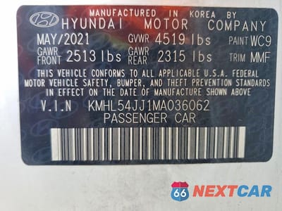 Zdjęcie 13 z 13 samochodu: 2021 HYUNDAI SONATA HYBRID LIMITED VIN:KMHL54JJ1MA036062 - miniatura