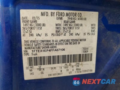 Zdjęcie 12 z 12 samochodu: 2015 FORD F150 SUPER CAB VIN:1FTEX1EP4FFA67106 - miniatura