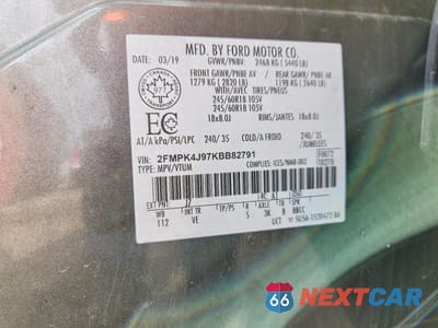 Zdjęcie 13 z 13 samochodu: 2019 FORD EDGE SEL VIN:2FMPK4J97KBB82791 - miniatura