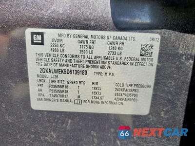 Zdjęcie 13 z 13 samochodu: 2013 GMC TERRAIN SLT VIN:2GKALWEK5D6139180 - miniatura