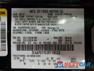 Zdjęcie 12 z 12 samochodu: 2018 FORD FUSION SE VIN:3FA6P0T9XJR118533 - miniatura