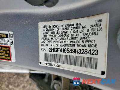 Zdjęcie 12 z 12 samochodu: 2009 HONDA CIVIC LX VIN:2HGFA16589H328423 - miniatura