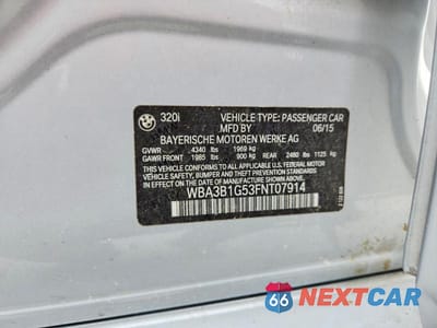 Zdjęcie 13 z 13 samochodu: 2015 BMW 320 I VIN:WBA3B1G53FNT07914 - miniatura