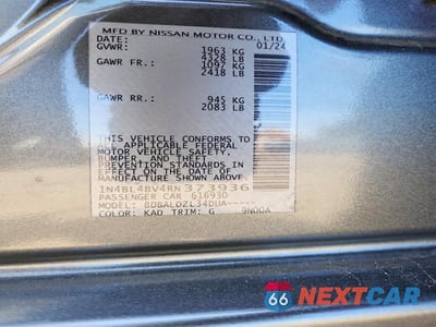 Zdjęcie 12 z 12 samochodu: 2024 NISSAN ALTIMA S VIN:1N4BL4BV4RN373936 - miniatura