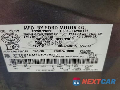 Zdjęcie 12 z 12 samochodu: 2012 FORD F150 SUPER CAB VIN:1FTEX1EM7CFA78277 - miniatura