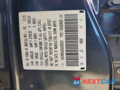 Zdjęcie 12 z 12 samochodu: 2006 HONDA ACCORD LX VIN:1HGCM56446A055001 - miniatura