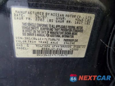 Zdjęcie 12 z 12 samochodu: 2007 NISSAN SENTRA SE-R SPEC V VIN:3N1CB61EX7L718675 - miniatura