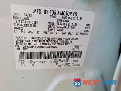 Zdjęcie 13 z 13 samochodu: 2013 FORD EDGE SEL VIN:2FMDK3J99DBC97022 - miniatura