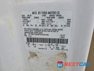 Zdjęcie 12 z 12 samochodu: 2007 FORD F150 VIN:1FTRF12W97KD54188 - miniatura