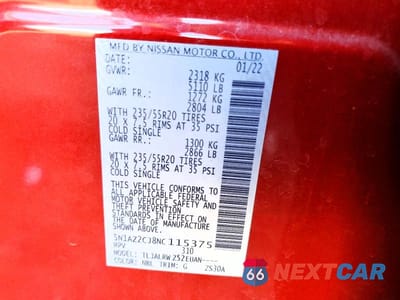 Zdjęcie 13 z 13 samochodu: 2022 NISSAN MURANO SL VIN:5N1AZ2CJ8NC115375 - miniatura