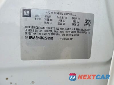 Zdjęcie 12 z 12 samochodu: 2013 CHEVROLET CRUZE LS VIN:1G1PA5SH6D7220101 - miniatura