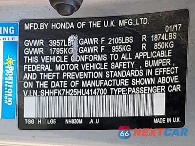 Zdjęcie 13 z 13 samochodu: 2017 HONDA CIVIC LX VIN:SHHFK7H25HU414700 - miniatura