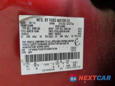 Zdjęcie 13 z 13 samochodu: 2014 FORD EXPLORER XLT VIN:1FM5K7D87EGB57236 - miniatura