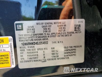 Zdjęcie 13 z 13 samochodu: 2016 CHEVROLET TRAVERSE LT VIN:1GNKRHKD4GJ264802 - miniatura