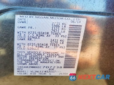 Zdjęcie 13 z 13 samochodu: 2014 NISSAN PATHFINDER SV VIN:5N1AR2MMXEC707238 - miniatura