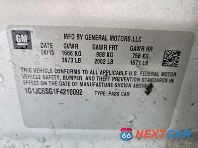 Zdjęcie 12 z 12 samochodu: 2015 CHEVROLET SONIC LT VIN:1G1JC6SG1F4210092 - miniatura