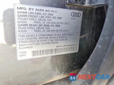 Zdjęcie 13 z 13 samochodu: 2022 AUDI Q7 PREMIUM VIN:WA1AJBF79ND002213 - miniatura
