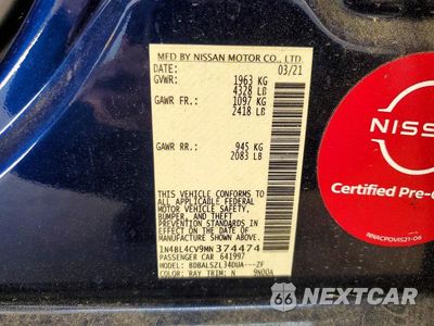 Zdjęcie 12 z 12 samochodu: 2021 NISSAN ALTIMA SR VIN:1N4BL4CV9MN374474 - miniatura