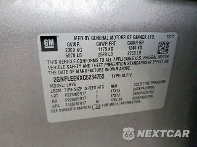 Zdjęcie 13 z 13 samochodu: 2012 CHEVROLET EQUINOX LT VIN:2GNFLEEKXC6234755 - miniatura
