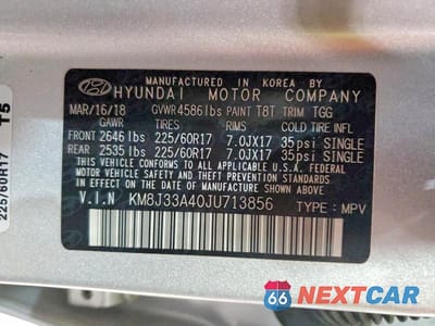 Zdjęcie 13 z 13 samochodu: 2018 HYUNDAI TUCSON SEL VIN:KM8J33A40JU713856 - miniatura