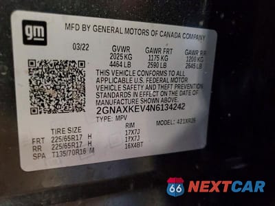 Zdjęcie 13 z 13 samochodu: 2022 CHEVROLET EQUINOX LT VIN:2GNAXKEV4N6134242 - miniatura