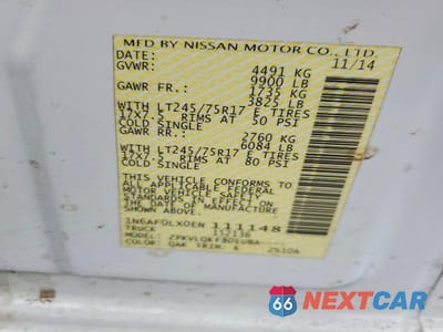 Zdjęcie 13 z 13 samochodu: 2014 NISSAN NV 2500 UTILITY / SERVICE VAN VIN:1N6AF0LX0EN111148 - miniatura