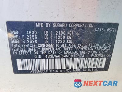 Zdjęcie 12 z 12 samochodu: 2021 SUBARU LEGACY PREMIUM VIN:4S3BWAF64M3019874 - miniatura