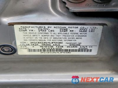 Zdjęcie 12 z 12 samochodu: 2004 NISSAN SENTRA 1.8 VIN:3N1CB51D64L892580 - miniatura