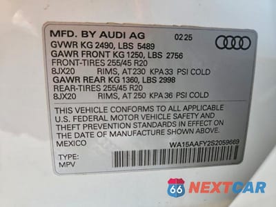 Zdjęcie 13 z 13 samochodu: 2025 AUDI Q5 SPORTBACK PRM PLS 45 VIN:WA15AAFY2S2059669 - miniatura
