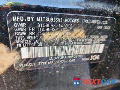 Zdjęcie 12 z 12 samochodu: 2017 MITSUBISHI MIRAGE G4 ES VIN:ML32F3FJ1HHF05783 - miniatura