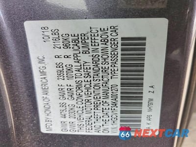 Zdjęcie 12 z 12 samochodu: 2019 HONDA ACCORD SPORT VIN:1HGCV1F34KA001270 - miniatura
